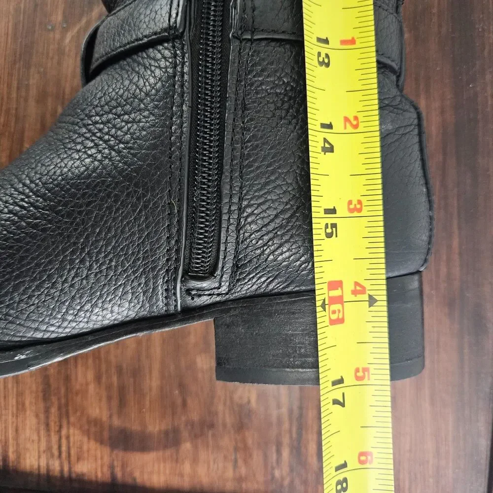Tori Burch Amanda Knee High Harness Riding Boots Black Pebbled Leather Size 6.5